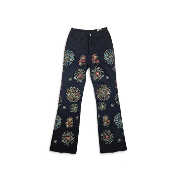 Other Denim - Y2k Euro Flared Jeans Embroidered Black Denim - Size 28